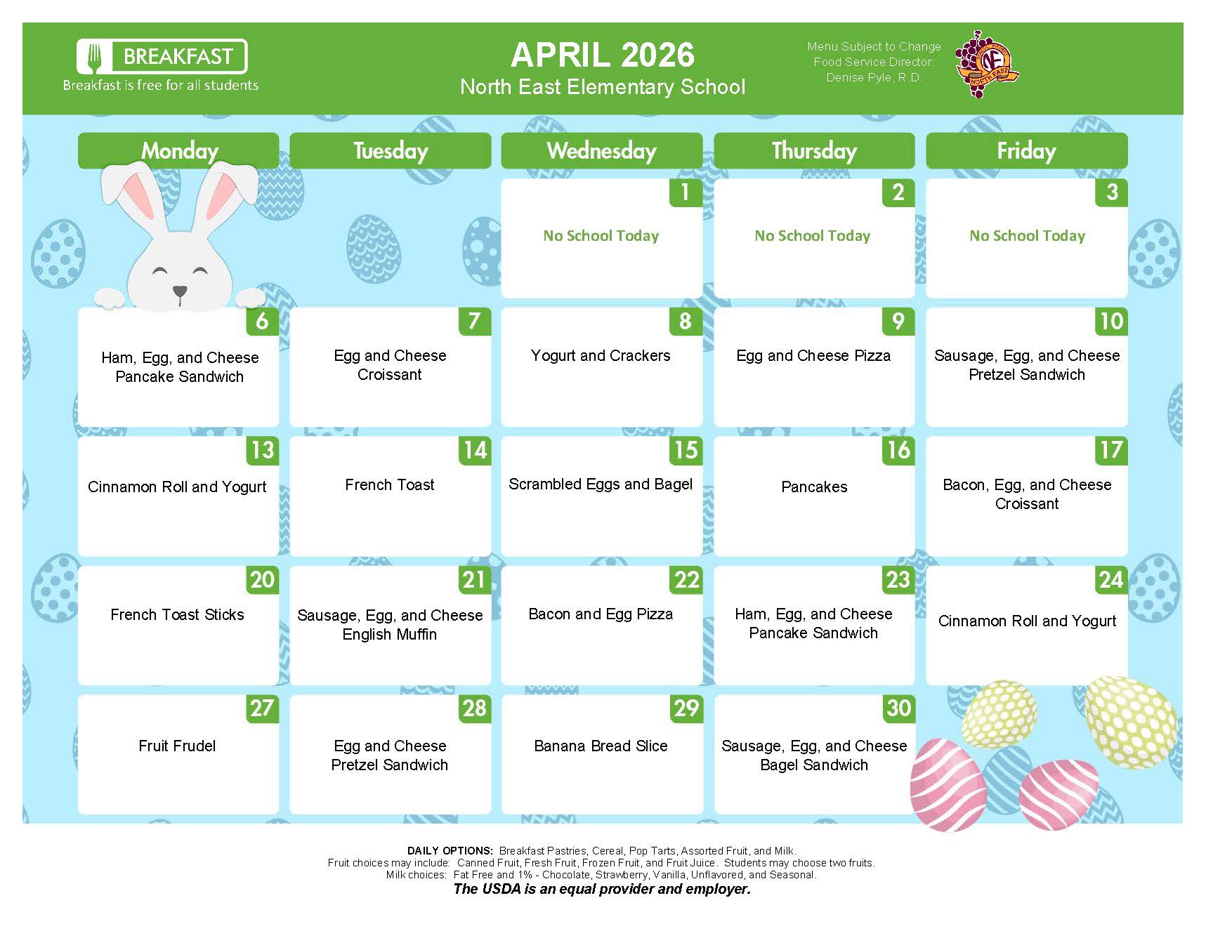 NEES April Breakfast Menu